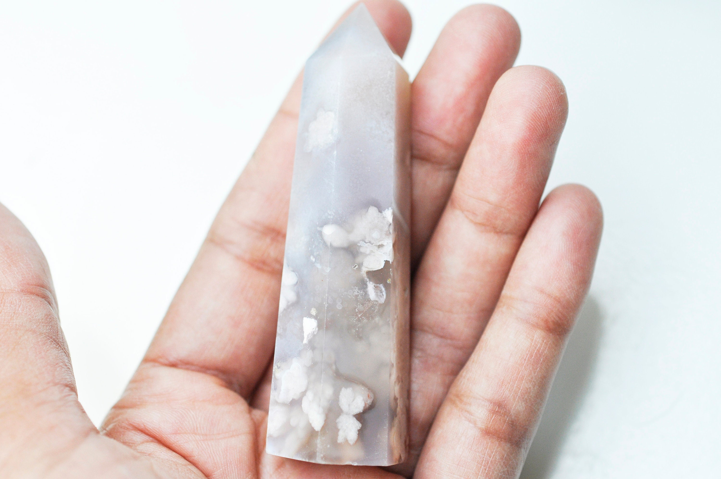 Pointe Agate Fleur Naturelle Roulée, Naturelle, Pierre Semi-Precieuse, Séance Lithothérapie, La Pièc