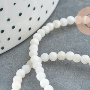 Round white mother-of-pearl shell bead 3mm, shell bead for making mother-of-pearl jewelry, 40cm thread, x1 G5581