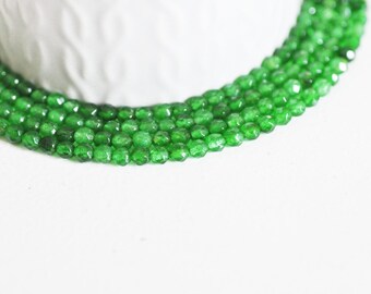 Green jade bead, natural stone, natural jade, stone bead, faceted bead, 4mm, 36cm strand, x1 (G2925)