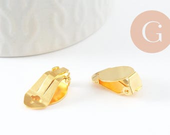 Gold-plated brass round cabochon clip-on earring findings, 21mm, for non-pierced earrings, x2 (G9675)