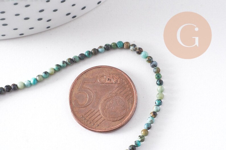 Perle Jaspe turquoise africaine naturelle 2mm,x1 fil de 39cm (G1541)