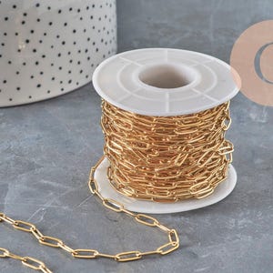 Gold-plated 304 stainless steel rectangular link chain, IP 10x3.5mm, x1 meter (G11219)