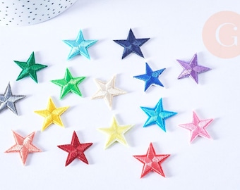 Embroidered iron-on patch, gold star, for garment customization, 30mm, x5 (G7090)