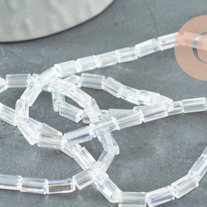 Perles facette rectangulaire verre irisé transparent, verre, rectangle, fil de 54cm, x1 (G2324)
