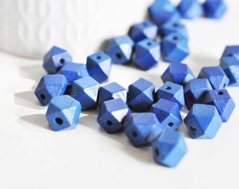 Cuenta de madera hexagonal azul, suministros creativos, cuentas de madera, creación de joyas, cuentas hexagonales, cuentas geométricas, 11 mm, juego de 5 - G6050