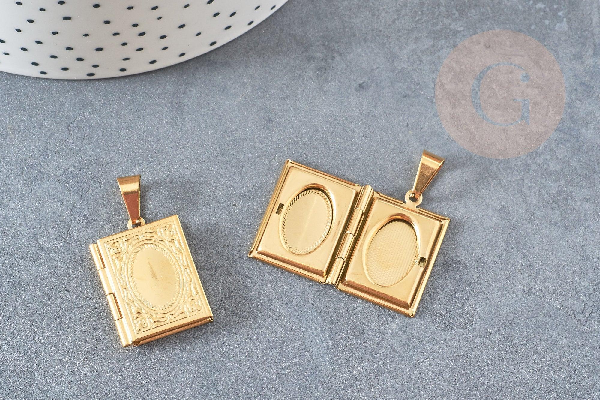 Pendentif Livre Pendentif Charme Livre En Métal Plaqué Or - Ancien Stock, Occasion Livre Vieux