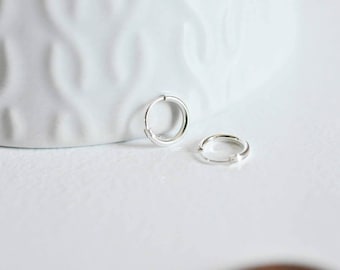 fine 925 solid silver hoop earrings 8mm, solid silver loops, creation of earrings, 925 silver, X1 pair - G1313