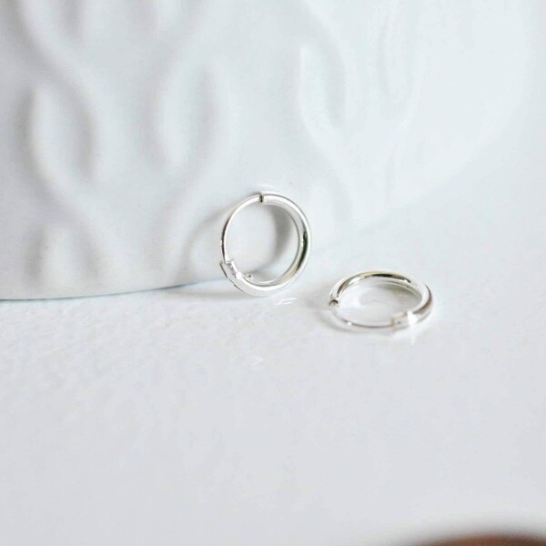 fine 925 solid silver hoop earrings 8mm, solid silver loops, creation of earrings, 925 silver, X1 pair - G1313