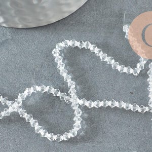 Transparent faceted crystal bicone beads, jewelry beads, transparent faceted bicone crystal beads, 3mm, 45cm strand, x1 (G1632)