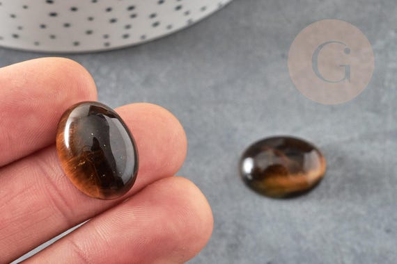 Cabochon En œil De Tigre Ovale 20x15 Mm - Pierre Naturelle Pour Création Bijoux - Neuf - Fait Main