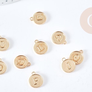 Runder Anhänger aus goldfarbenem Zamak mit Initialen für Emaille 14 mm, Damenanhänger, goldfarbenes Metall, Initialenanhänger, Schmuckkreation, x1 G8589