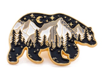 Black enamel golden mountain pattern bear pin brooch, gold brooch, jacket decoration, 28.5x17.5mm, X1 G5538