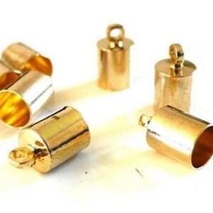 Verguld messing snoereinden, 5,5 mm, lijmbaar, x10 (G0659)