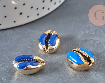 Resin golden cowrie shell pendant, natural shell, blue cowrie shell, jewel shell, shell, 19mm, X5 G1301