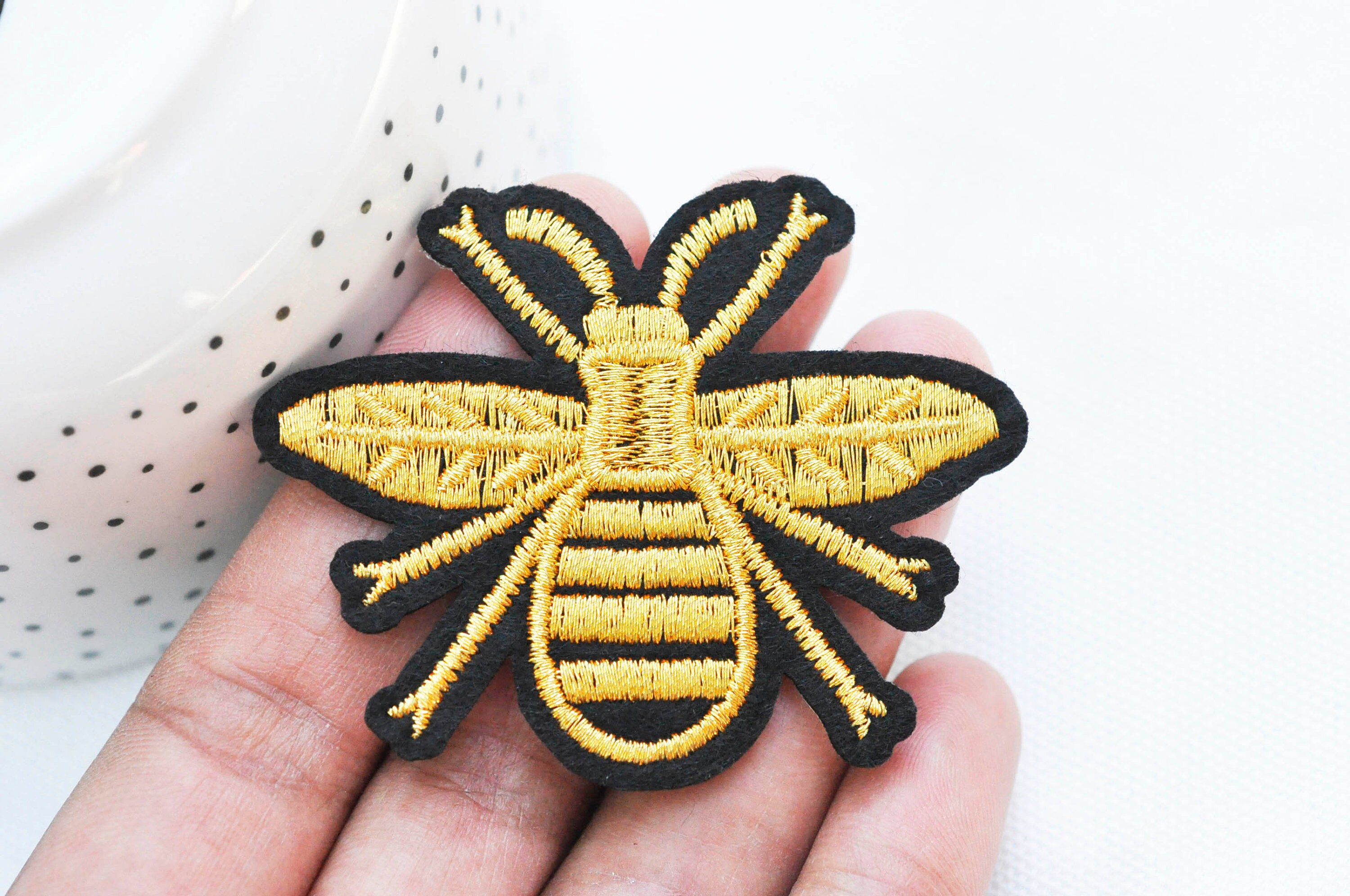 Embroidered shield to iron golden bee customization clothing | Etsy