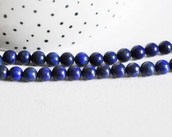 Round lapis lazuli bead, blue lapis, natural stone, natural stone, natural lapis, 6mm, 20cm wire G4069