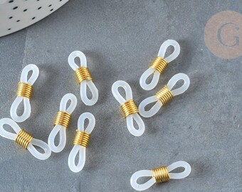 Gold-white eyeglass cord end cap 19.5mm, x10 (G2681)
