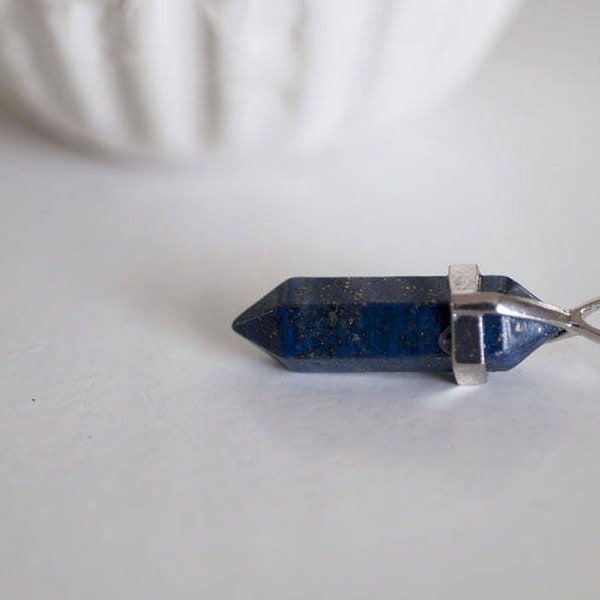 Silver lapis lazulis point pendant, creative supplies, jewelry pendant, stone pendant, natural Lapis Lazulis, 40mm G4078