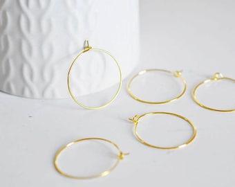 Golden hoop rings, curl creation, golden brass hoops, hoop earrings, nickel-free, lot 20-50-100, 25mm-G0973