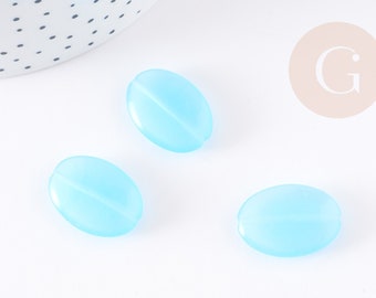 Perle ovale verre turquoise 25mm,perle verre lisse vintage création bijoux X2 G9068