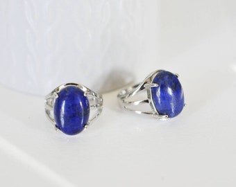 Bague réglable argentée lapis lazuli,bijou argenté pierre naturelle,bague bleue,lapis lazuli naturel,création bijoux,18mm, l'unité,G2634