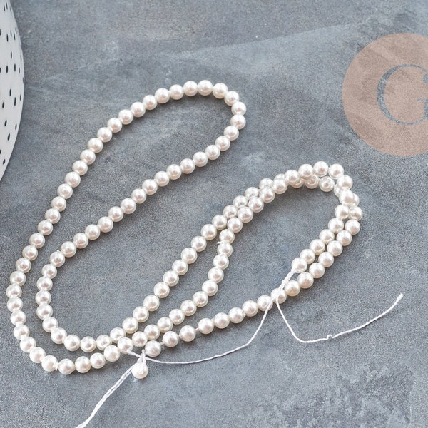 Perles rondes nacre blanche naturelle 4mm, nacre et coquillage,  fil de 40cm, X1  G9033