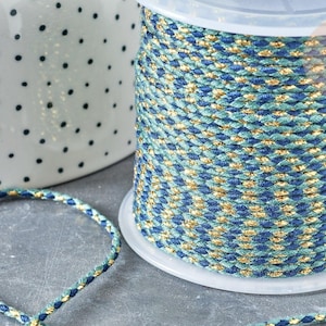 Marineblaue, türkise geflochtene Kordel mit Goldfaden 1,5 mm – 2 mm, mehrfarbige Scrapbooking-Kordel, x 1 Meter G8122