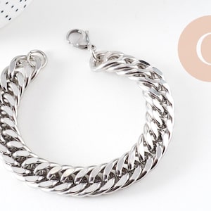 Bracciale a maglie grandi in acciaio inossidabile, chiusura a ginocchiera, bracciale da uomo, x1 (G0273)