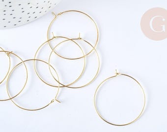 Light gold-plated brass hoop earrings, 35mm, x20-50-100 (G7047)