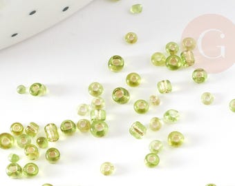 Small transparent green seed beads 2.5mm, glass seed beads, for beading, x 10g (G3667)