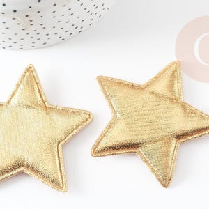 Gold star sew-on patch for clothing customization, 67x71mm, x2 (G4828)