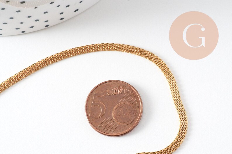 Collier chaine maille complète acier 304 inoxydable dorée 14k 3mm/45cm, x1 (G0580)