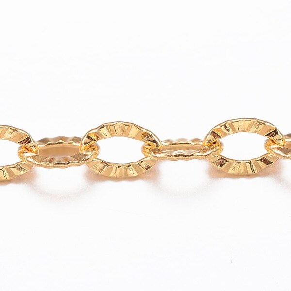 Chaine acier dorée 14 carats forçat, fournitures créatives,chaine acier, chaine dorée,chaine plaquée or, 1.1mm, X 1mètre G6073