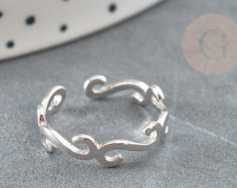 Bague réglable volutes argent 925 massif 20mm, idée bijoux cadeau anniversaire  X1 G9142