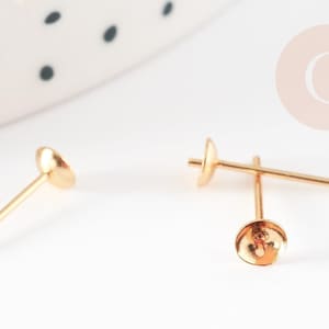 Pendientes de acero inoxidable 304 chapados en oro para perlas semiperforadas, 3,5 mm, 10 unidades (G9223)
