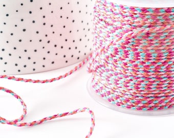 Braided cord, pink, orange, turquoise, 2mm, x 1 meter (G9119)