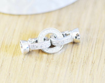 clip-on clasp platinum brass and rhinestone rings, large quality clasp, silver clasp, luxury clasp, unit, 27mm G5316