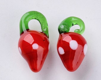 Pendentif fraise fruit rouge,perle verre tchèque,fruit verre,pendentif verre,verre artisanal,pendentif chance,19-21mm,X5, G4235