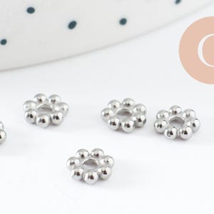 Spacer beads, flower-shaped washers, 304 stainless steel, platinum plated, 6mm, x5 (G9821)