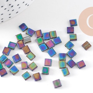 perles rocaille carré verre rectangle arc-en-ciel plaqué 4.5mm, x50 (4.8GR) (G5486)