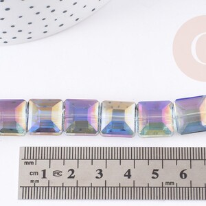 Perle verre carré irisé facetté 12mm, x5 perles (G9076)