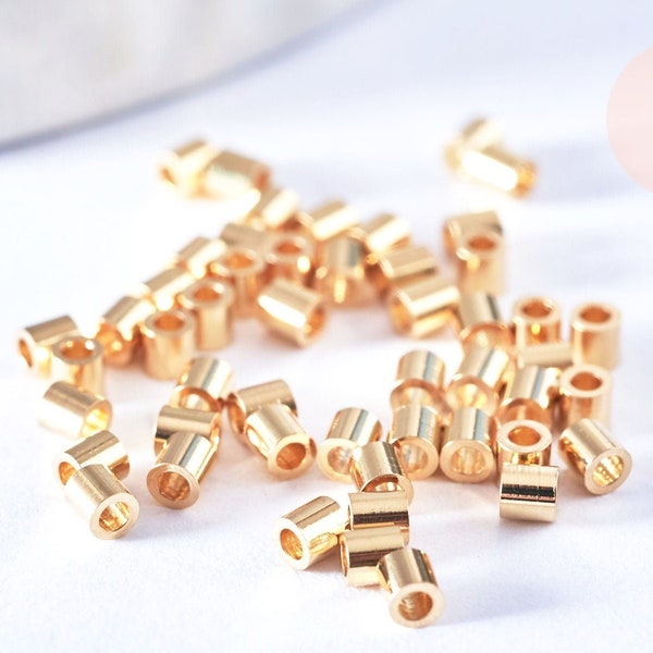 Perles à écraser tube acier doré inoxydable perles acier doré 2x2mm, X 1gr  G6791