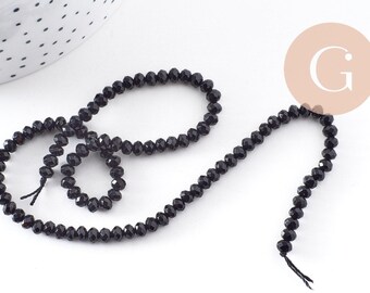 Round black Malaysian jade bead, jade bead, natural stone, natural jade, stone, faceted 4x2mm, 35cm wire, x1 (G7424)