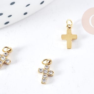 316 Stainless Steel Gold Plated Zircon Cross Pendant 8.5mm, x1 (G8819)