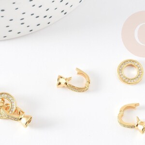 Clip-on clasp with gold-plated brass rings and rhinestones, 27mm, x1 (G2943)