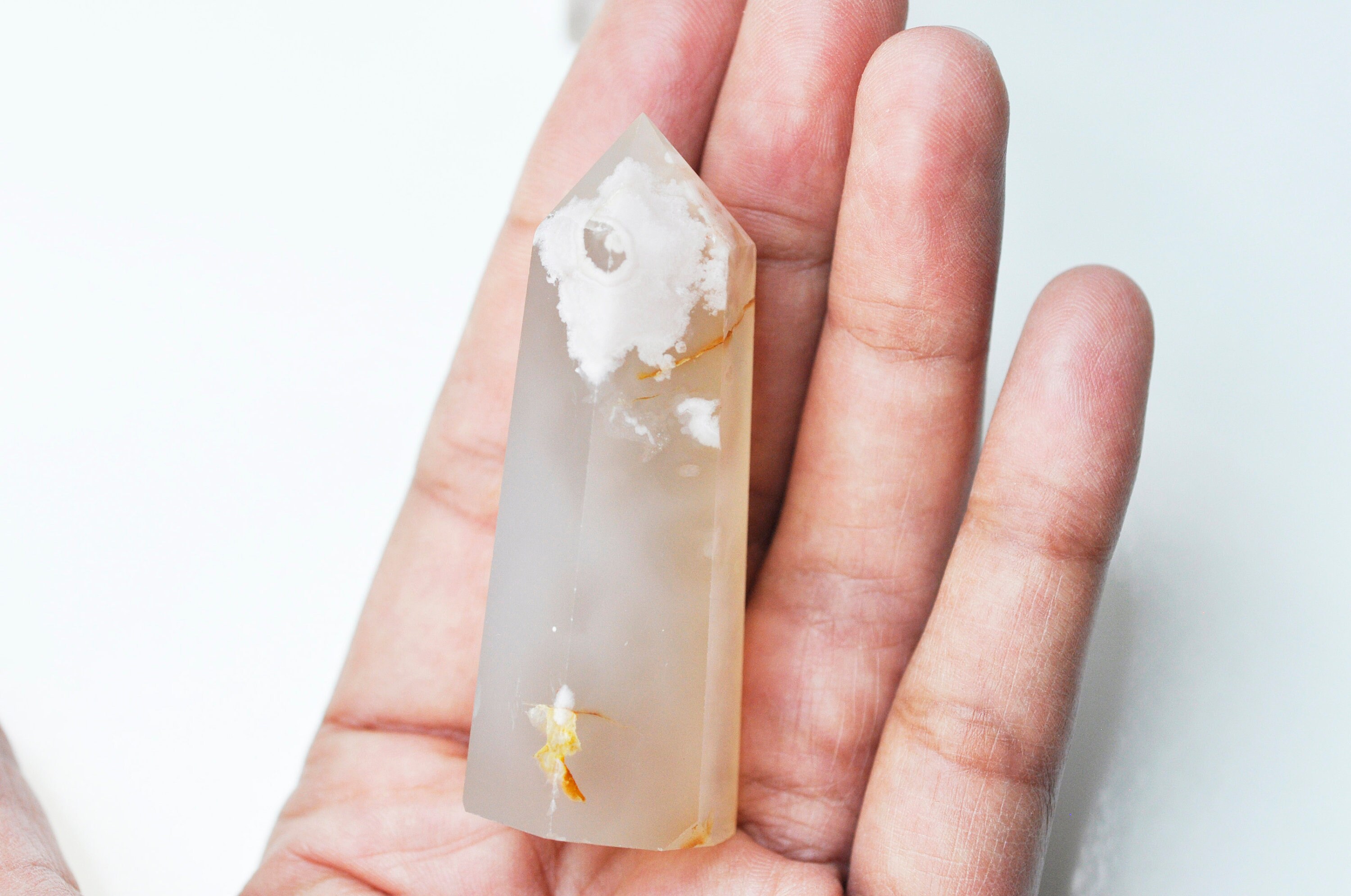 Pointe Agate Fleur Naturelle Roulée, Naturelle, Pierre Semi-Precieuse, Séance Lithothérapie, La Pièc