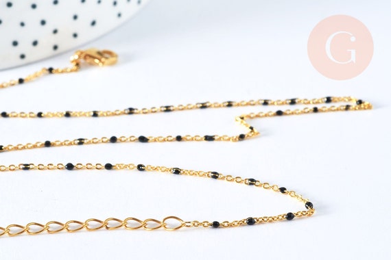 Buy 18k Gold Brass Chain, Fancy Black Resin, Fancy Gold Chain, Complete  Chain, 2mm, 40cm, X1 G3132 Online in India 