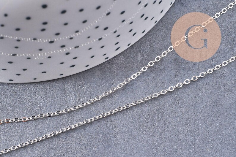 Collier Chaine complète avec fermoir laiton argenté forçat 2mm-40cm, x1 (G0574)