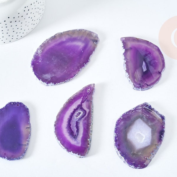 Pendentif ovale tranche agate violette 50-110mm,Pendentif pour bijoux,pierre naturelle, X1, G8361