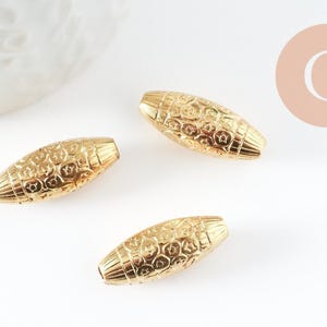 Gold plastic engraved oval bead, plastic bead, jewelry creation, heart bead, 23mm, x5 G4524